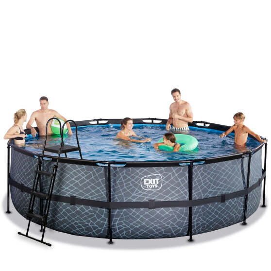 Piscina EXIT Stone ø488x122cm con bomba de depuración, color gris