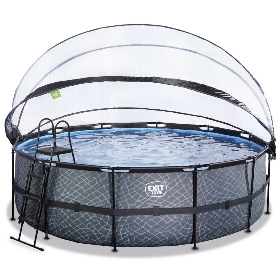 Piscina EXIT Stone &oslash;450x122cm con bomba de filtrado de arena y c&uacute;pula, color gris