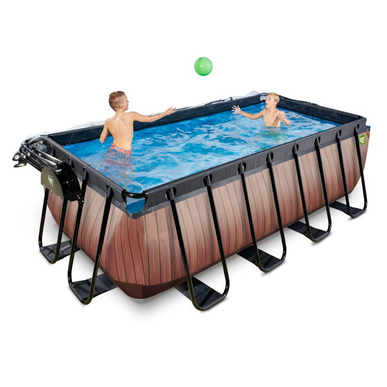 EXIT Wood pool 400x200x122cm with sand filter pump and dome - brown