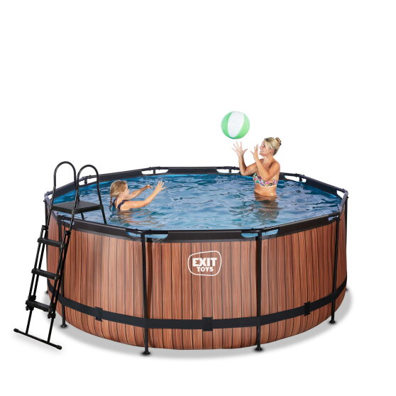 Piscina EXIT Wood ø360x122cm con bomba de filtrado de arena, color marrón