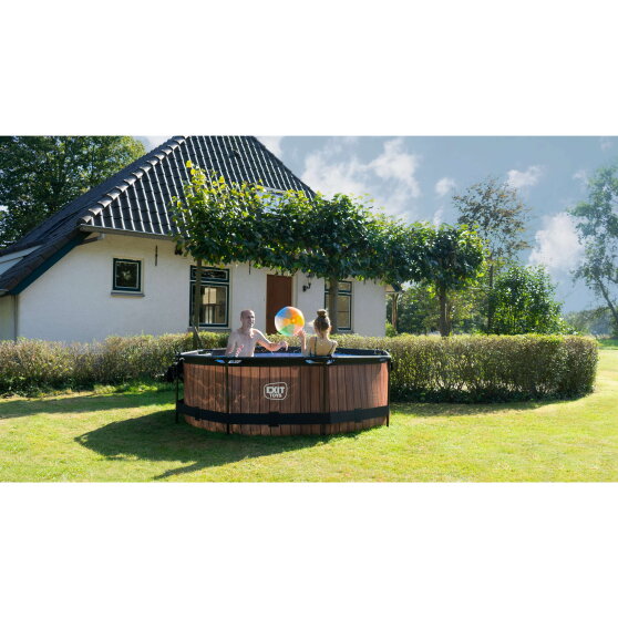 Piscina EXIT Wood ø244x76cm con bomba de depuración, color marrón