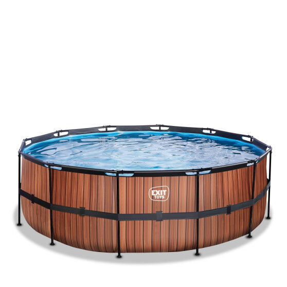 Piscina EXIT Wood ø427x122cm con bomba de depuración, color marrón