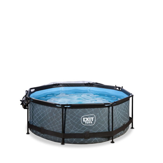 Piscina EXIT Stone &oslash;244x76cm con bomba de depuraci&oacute;n y c&uacute;pula, color gris