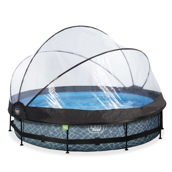 Piscina EXIT Stone ø360x76cm con bomba de depuración y cúpula, color gris
