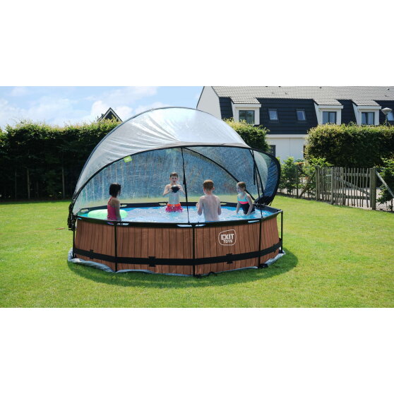 Piscina EXIT Black Wood &oslash;360x76cm con bomba de depuraci&oacute;n y c&uacute;pula, color negro