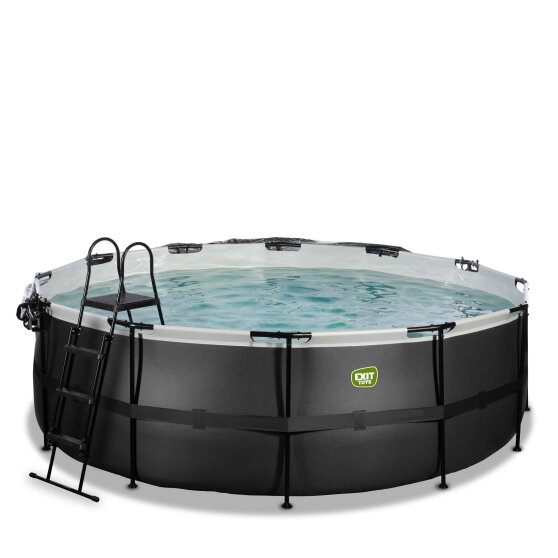 Piscina EXIT Black Leather &oslash;427x122cm con bomba de filtrado de arena y c&uacute;pula y bomba de calor, color negro