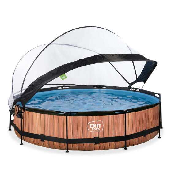 Piscina EXIT Wood ø360x76cm con bomba de depuración y cúpula, color marrón