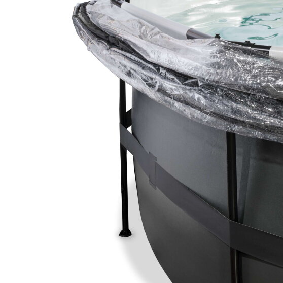 Piscina EXIT Black Leather &oslash;427x122cm con bomba de filtrado de arena y c&uacute;pula y bomba de calor, color negro