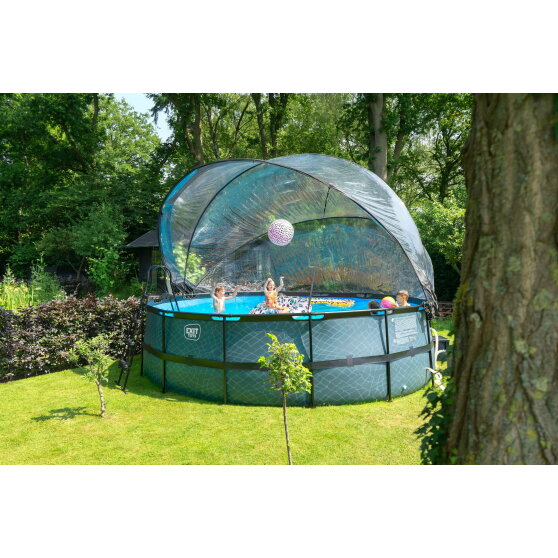 Piscina EXIT Black Leather ø488x122cm con bomba de filtrado de arena y cúpula y bomba de calor, color negro