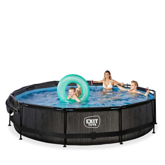 Piscina EXIT Black Wood &oslash;360x76cm con bomba de depuraci&oacute;n y toldo, color negro