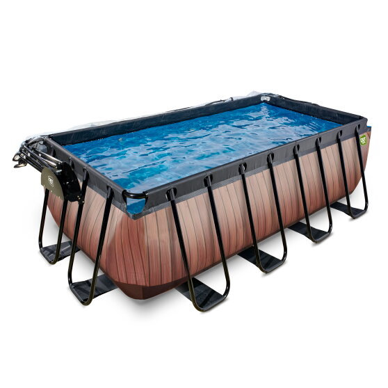 EXIT Wood pool 400x200x122cm with sand filter pump and dome - brown
