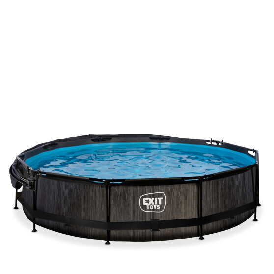 Piscina EXIT Black Wood &oslash;360x76cm con bomba de depuraci&oacute;n y toldo, color negro