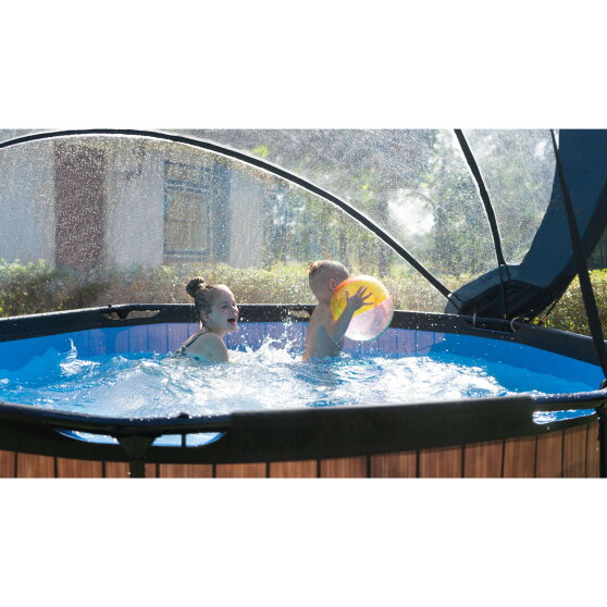 Piscina EXIT Stone &oslash;244x76cm con bomba de depuraci&oacute;n y c&uacute;pula, color gris