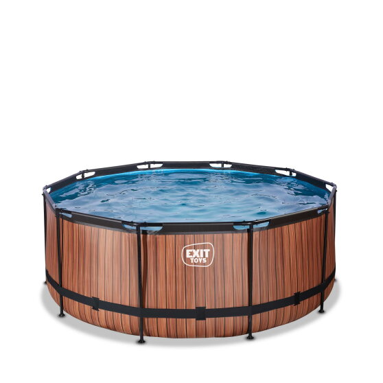 Piscina EXIT Wood ø360x122cm con bomba de filtrado de arena, color marrón