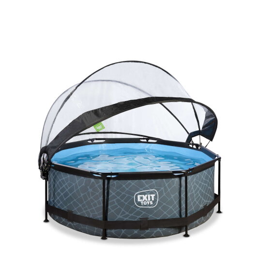 Piscina EXIT Stone &oslash;244x76cm con bomba de depuraci&oacute;n y c&uacute;pula, color gris