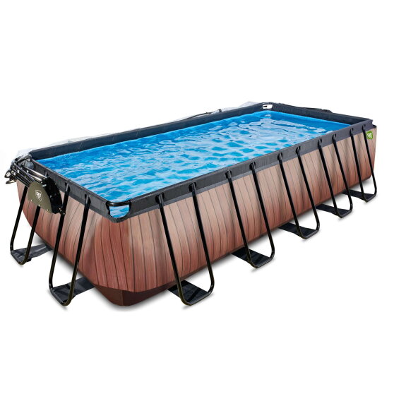 Piscina EXIT Wood 540x250x122cm con bomba de filtrado de arena y cúpula, color marrón