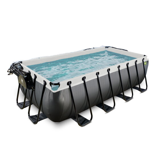 EXIT Black Leather pool 400x200x100cm with sand filter pump and dome and heat pump - black