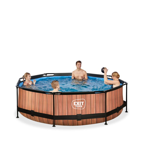 Piscina EXIT Wood &oslash;300x76cm con bomba de depuraci&oacute;n, color marr&oacute;n