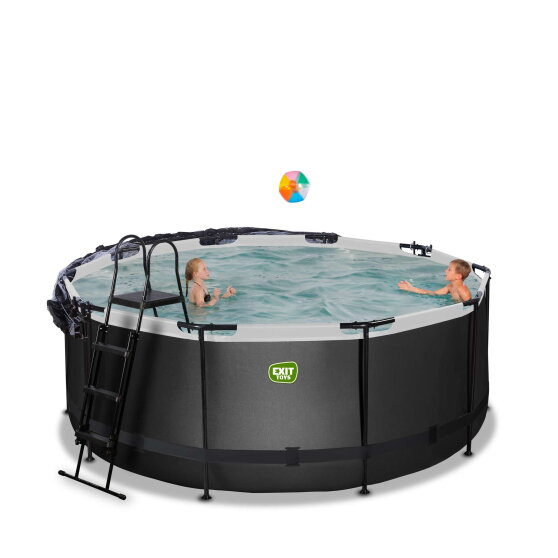 Piscina EXIT Black Leather ø360x122cm con bomba de filtrado de arena y cúpula y set de accesorios, color negro