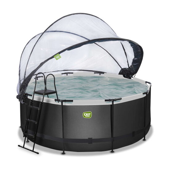 Piscina EXIT Black Leather ø360x122cm con bomba de filtrado de arena y cúpula y set de accesorios, color negro