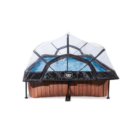 Piscina EXIT Wood 300x200x65cm con bomba de depuración y cúpula, color marrón