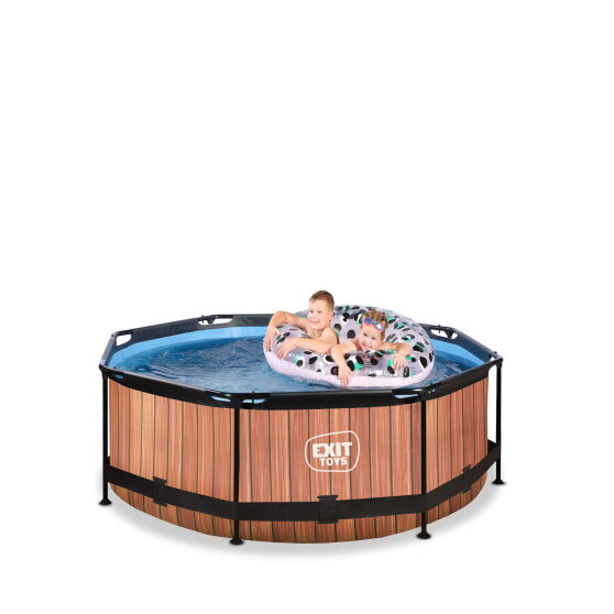 Piscina EXIT Wood ø244x76cm con bomba de depuración, color marrón