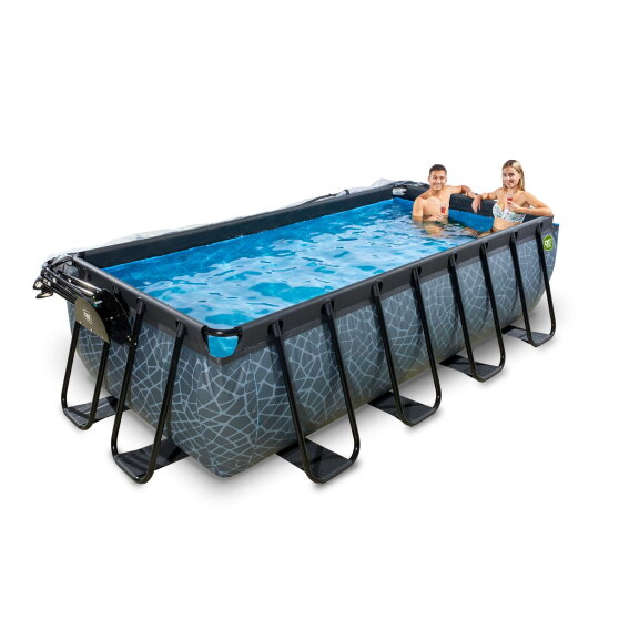 Piscina EXIT Stone 400x200x100cm con bomba de filtrado de arena y cúpula, color gris
