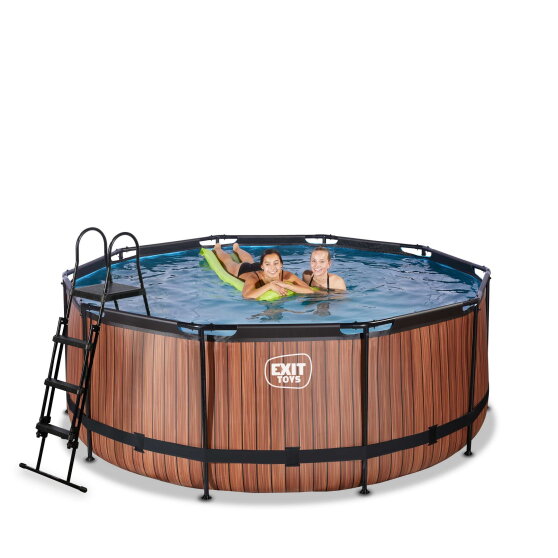 Piscina EXIT Wood ø360x122cm con bomba de filtrado de arena, color marrón