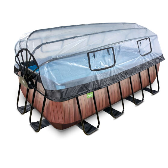 Piscina EXIT Wood 400x200x122cm con bomba de filtrado de arena y cúpula, color marrón