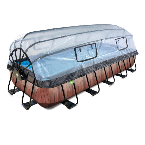 EXIT Wood pool 540x250x100cm with sand filter pump and dome and heat pump - brown