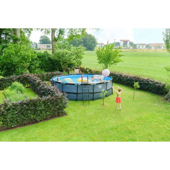 Piscina EXIT Stone ø488x122cm con bomba de depuración, color gris