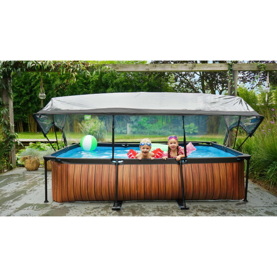 Piscina EXIT Stone 300x200x65cm con bomba de depuración y cúpula, color gris