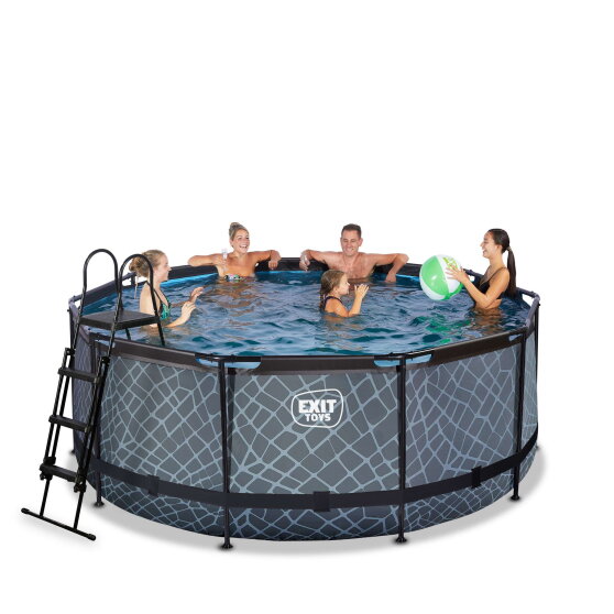 Piscina EXIT Stone ø360x122cm con bomba de filtrado de arena, color gris