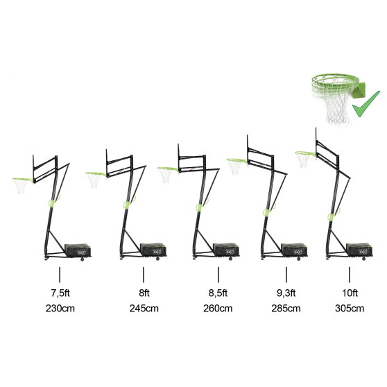 Tablero de baloncesto port&aacute;til con ruedas EXIT Galaxy y aro de volcada, color verde/negro