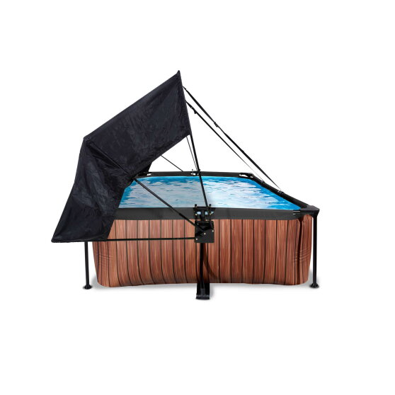Piscina EXIT Wood 220x150x65cm con bomba de depuración y toldo, color marrón