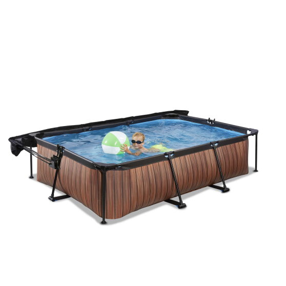 Piscina EXIT Wood 300x200x65cm con bomba de depuraci&oacute;n y toldo, color marr&oacute;n