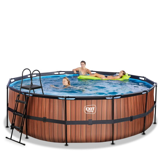 Piscina EXIT Wood ø450x122cm con bomba de filtrado de arena, color marrón