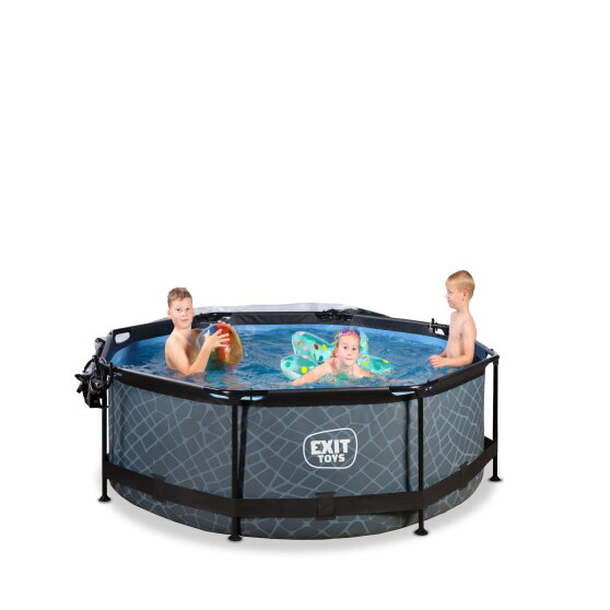 Piscina EXIT Stone &oslash;244x76cm con bomba de depuraci&oacute;n y c&uacute;pula, color gris
