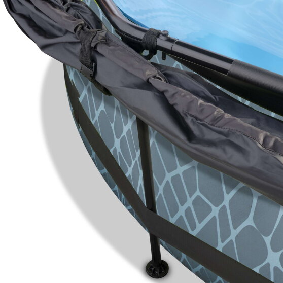 Piscina EXIT Stone ø360x76cm con bomba de depuración y toldo, color gris