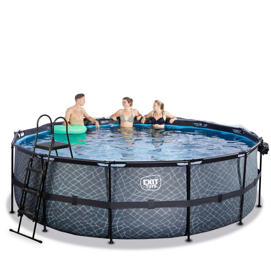 Piscina EXIT Stone ø450x122cm con bomba de filtrado de arena y cúpula y bomba de calor, color gris