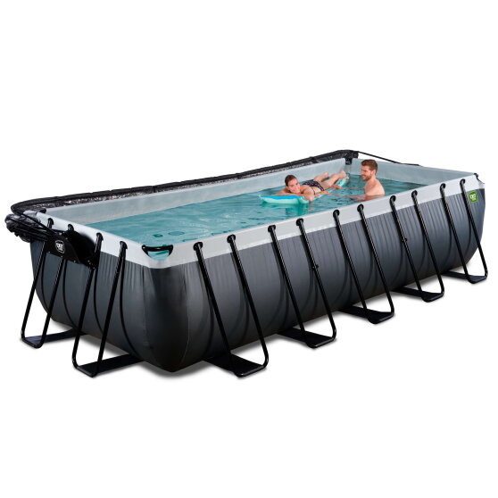 Piscina EXIT Black Leather 540x250x122cm con bomba de filtrado de arena y cúpula y bomba de calor, color negro