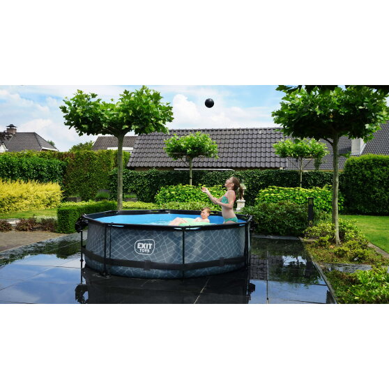 Piscina EXIT Stone &oslash;300x76cm con bomba de depuraci&oacute;n, color gris
