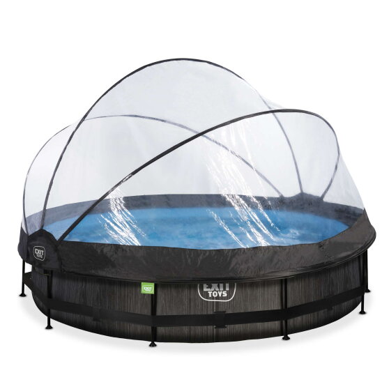 Piscina EXIT Black Wood &oslash;360x76cm con bomba de depuraci&oacute;n y c&uacute;pula, color negro