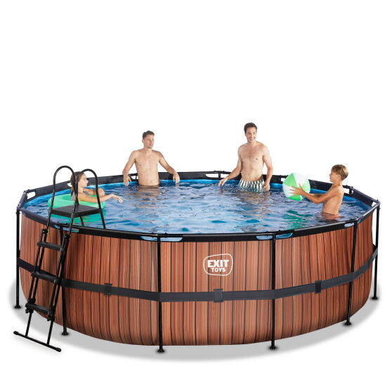 Piscina EXIT Wood ø450x122cm con bomba de filtrado de arena, color marrón
