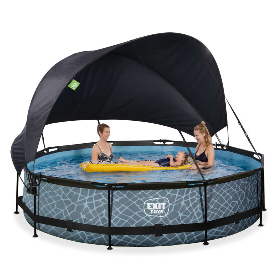 Piscina EXIT Stone ø360x76cm con bomba de depuración y toldo, color gris
