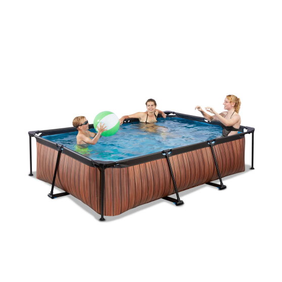 Piscina EXIT Wood 300x200x65cm con bomba de depuración y cúpula, color marrón