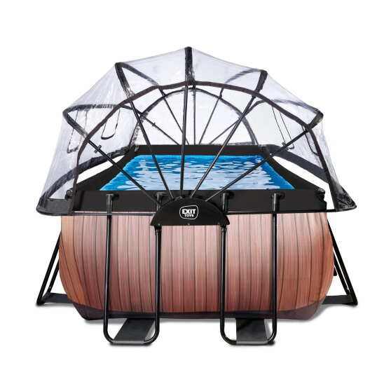 Piscina EXIT Wood 540x250x100cm con bomba de filtrado de arena y cúpula, color marrón