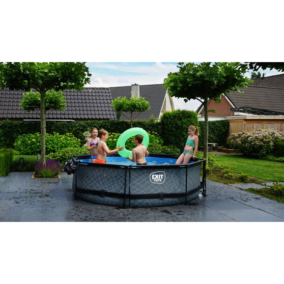 Piscina EXIT Stone ø300x76cm con bomba de depuración y cúpula, color gris