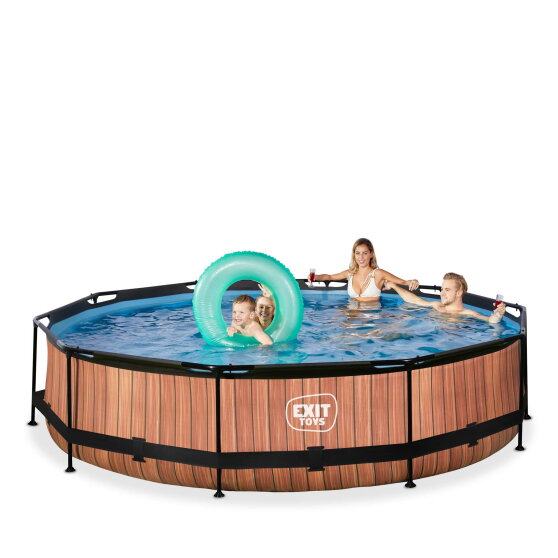 Piscina EXIT Wood ø360x76cm con bomba de depuración, color marrón