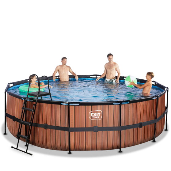 Piscina EXIT Wood ø488x122cm con bomba de depuración, color marrón
